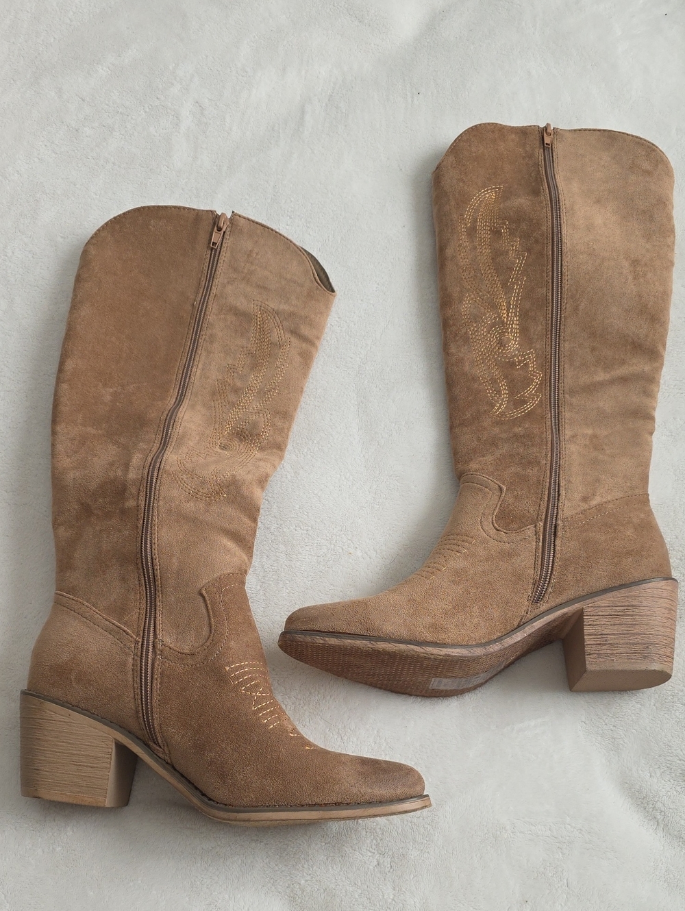 Altar'd State Tan Suede Western Knee-High Boots